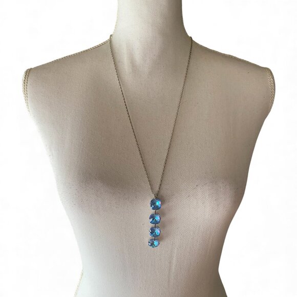 Mariana Bright Blue Cushion Cut 4 Crystal Pendant Necklace Rhodium Plated Silver - Picture 1 of 8